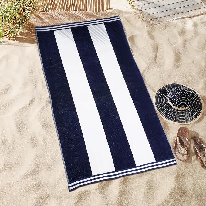 Superior Cotton Nautical Stripe Beach Towels, Colorful Towels for Adult, Kid, Pool, Swimming, Sand, Travel, Large Oversized, Absorbent, Fast Drying, Bath Basics, Cabana Collection, 1 Piece, Blue - Image 5