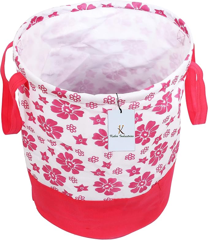 Kuber Industries Printed 2 Pieces Waterproof Canvas Laundry Bag, Toy Storage, Laundry Basket Organizer 45 L (Pink & Blue) CTKTC134639 - Image 4