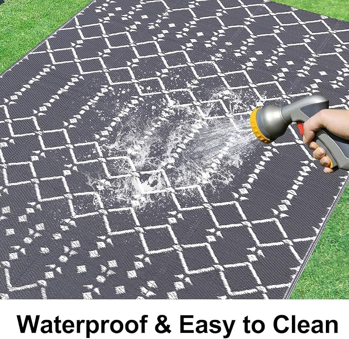 Smiry Outdoor Rug 6x9 ft, Waterproof Reversible Plastic Straw Rugs, Boho Outdoor Area Rug, Outside Floor Mat for Patio, Backyard, Deck, Picnic, Beach, Camping, Grey - Image 2