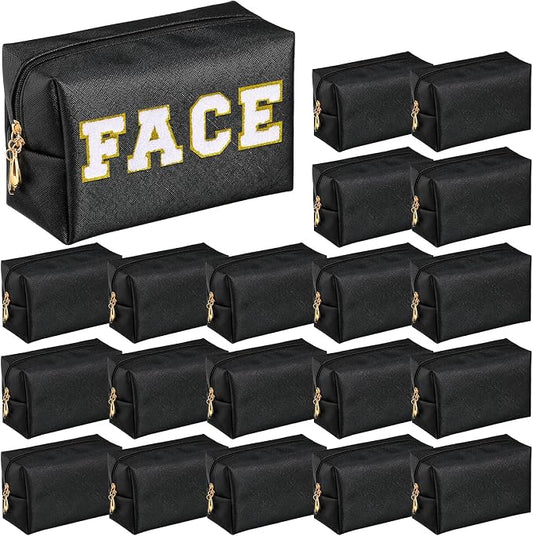 20 Pcs Preppy Makeup Bags PU Leather Cosmetic Pouch with Zipper Waterproof Make up Bags Toiletry Beauty Container for Women Bridal Shower Favors End of the Year Teacher Gifts(Black) by Cunno
