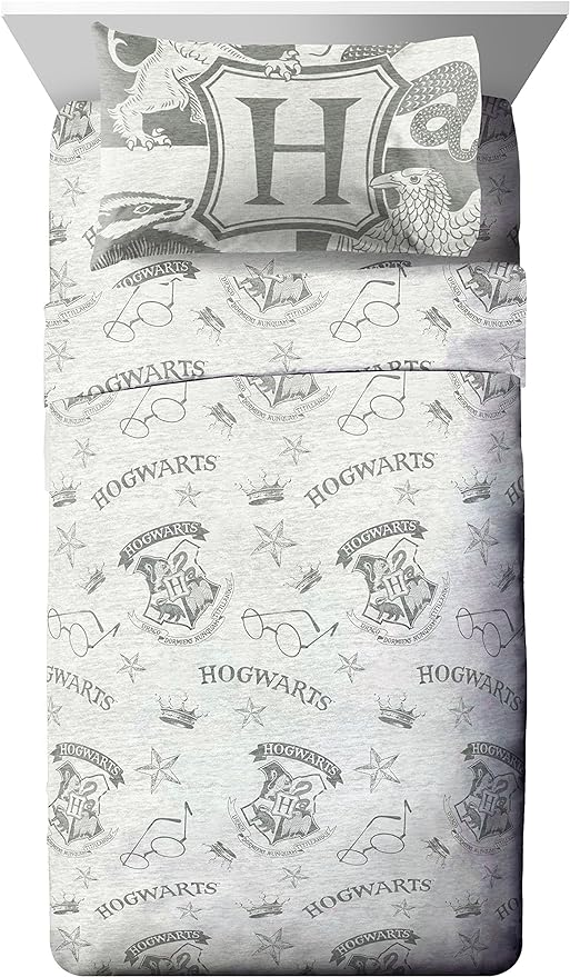 Jay Franco Kids Sheet Set with Fitted, Flat Sheets & Pillow Cover - Ultra-Soft Bedding with Pillowcase for Room Decor, Gray - Harry Potter, 4 Piece Full by JayFranco