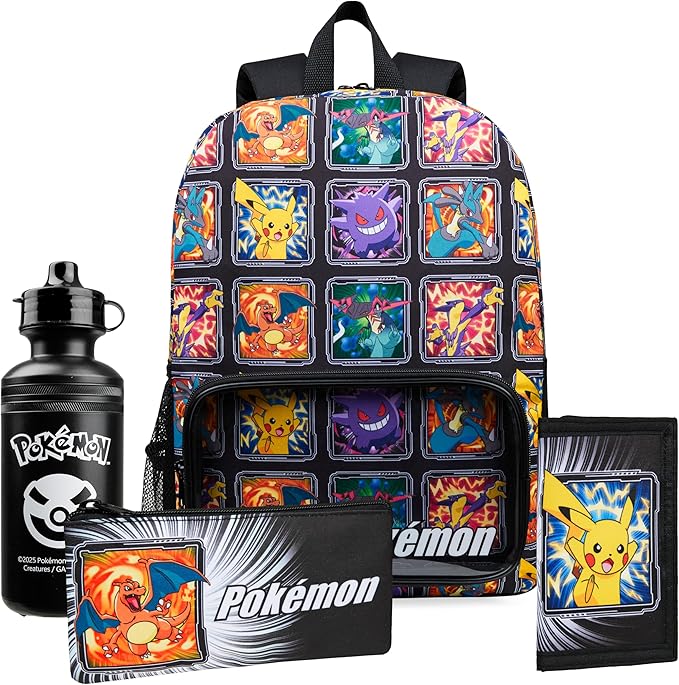 Pokemon Backpack Set 4 Pcs for Kids with Backpack Water Bottle Pencil Case Lunch Bag or Wallet Anime School Supplies Gifts (Multi 4 Pcs Set) by Pok%C3%A9mon