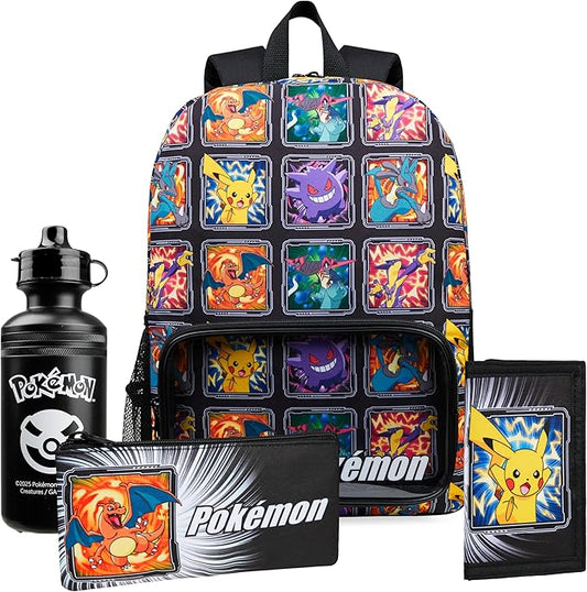 Pokemon Backpack Set 4 Pcs for Kids with Backpack Water Bottle Pencil Case Lunch Bag or Wallet Anime School Supplies Gifts (Multi 4 Pcs Set) by Pok%C3%A9mon