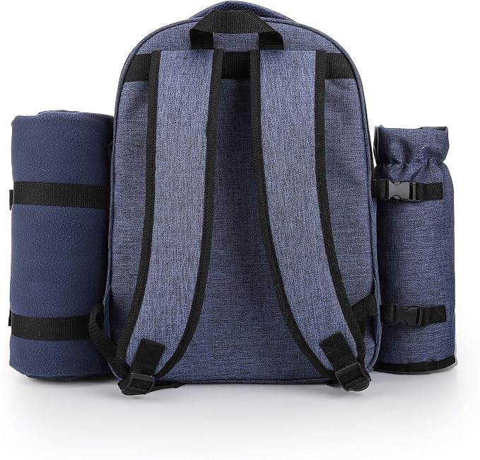 Apollo Walker Picnic Backpack Bag for 2 Person with Cooler Compartment, Detachable Bottle/Wine Holder, Fleece Blanket, Plates and Cutlery Set (2 Person, Navy) - Image 9