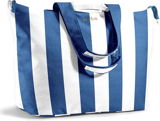 Fit & Fresh XL Beach Tote Bag for Women – XL Travel Tote with Zipper & Pockets, Oversized Canvas Pool Bag, Weekender Carry-On by fitfresh