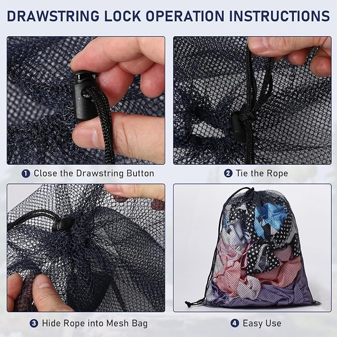 Mesh Drawstring Bag Durable Nylon Mesh Bag Small Gym Bags Travel Beach Locking Closure Storage Bags For College, Gym, Yoga, Sport - Image 3