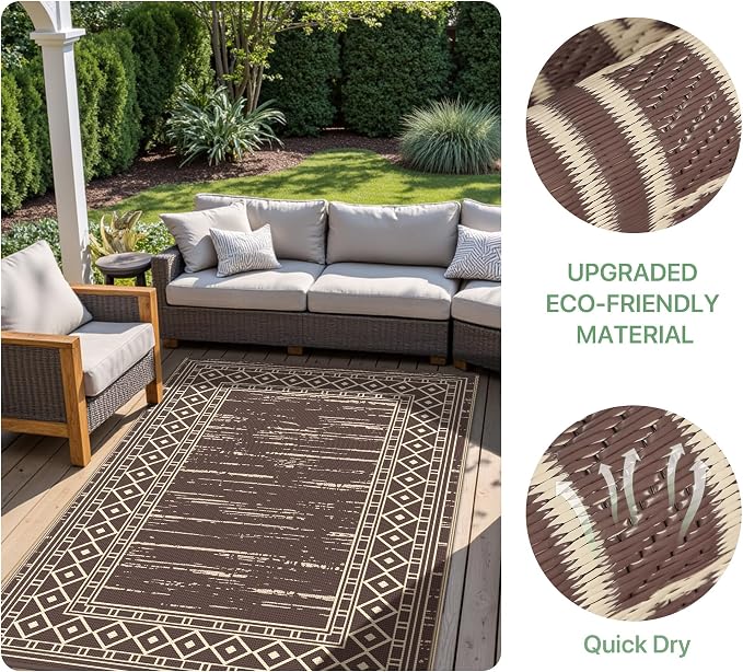GENIMO Outdoor Rug, Waterproof Plastic Rugs for Patio, 6'x9' Mottledbrown | Outside Larger Modern Carpet Mat for Porch Decor, Deck, Balcony, Camping, RV, Backyard, Picnic, Beach, Reversible - Image 6