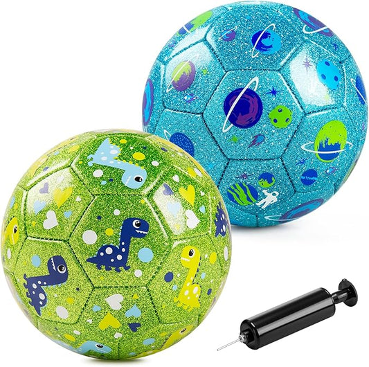 ZOOJOY Size 2 Soccer Ball, 2 Pack Cartoon Balls with Pump Mesh Bag, Planet & Dinosaur Toddler Boys Toys for 1 2 3 4 5 6 Years Old, Best Christmas Boys Girls Gifts for Indoor Outdoor Play Balls
