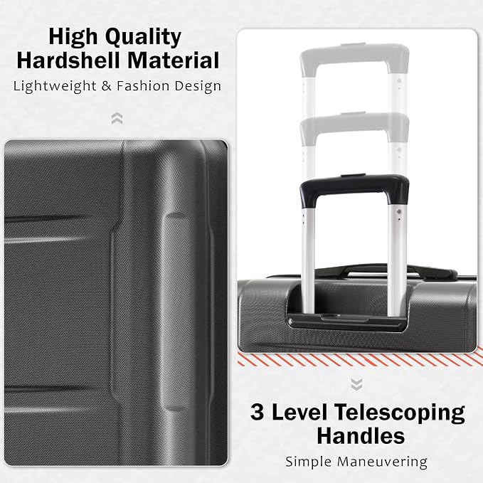 Merax Luggage Sets 2 Piece Suitcase Set, Hardshell 20 IN & 28 IN Suitcase Set with Duffel Bag, Travel Suitcases with Spinner Wheels and TSA Lock(Dark Gray) - Image 3