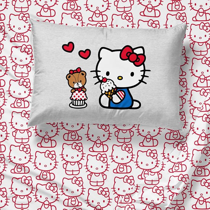 Jay Franco Sheet Set with Fitted, Flat Sheets & Pillow Cover - Ultra-Soft Bedding with Pillowcase for Room Decor, Red - Hello Kitty, 3 Piece Twin - Image 7