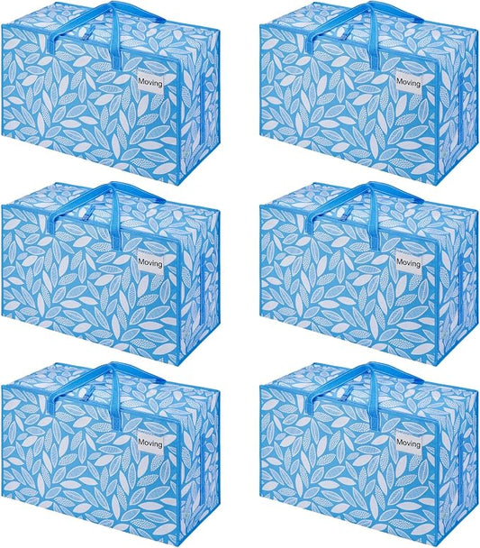 VENO 6 Pack Extra Large Heavy Duty Moving Bags with Wide Opening & Reinforced Handles, Reusable Storage Tote Bags with Strong Zippers for Clothes, College Dorm Essentials & Moving Supplies by Veno