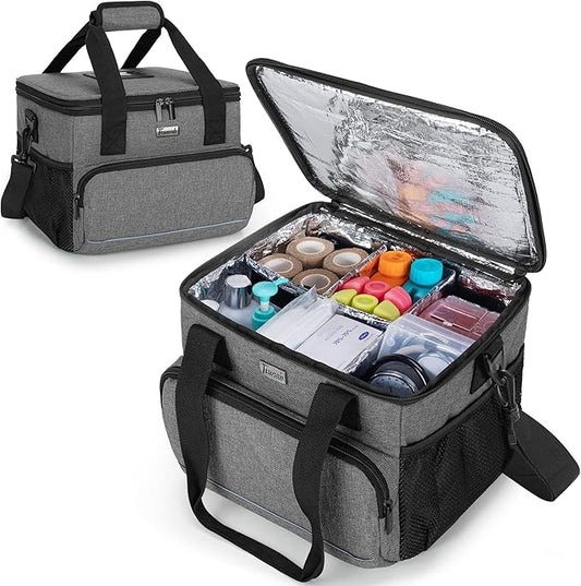 Trunab Insulated Medical Bag with Dividers, Medicine Pouch,Grey | Empty Bag for Custom Setup, Ideal for Home, Travel and Camping by Trunab