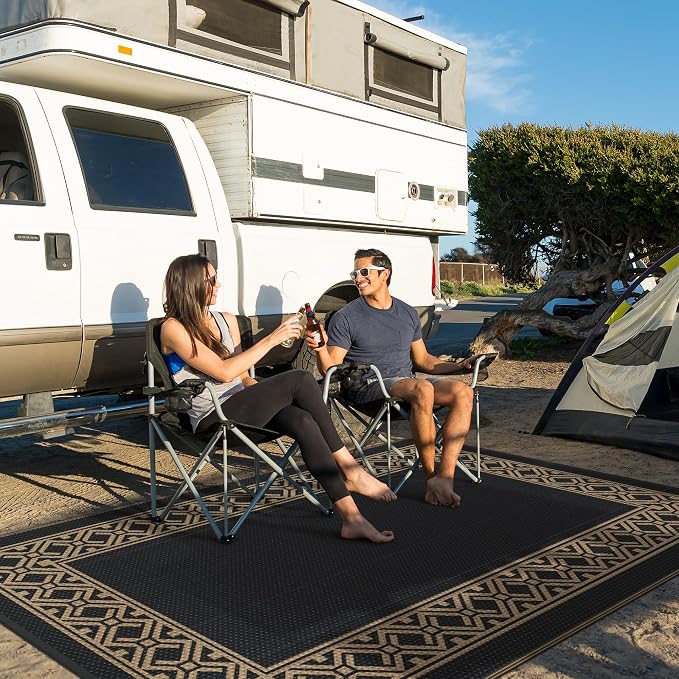 GENIMO Outdoor Rug, Waterproof Plastic Rugs for Patio, 6'x9' Blcak Brown | Outside Larger Modern Carpet Mat for Porch Decor, Deck, Balcony, Camping, RV, Backyard, Picnic, Beach, Reversible - Image 4