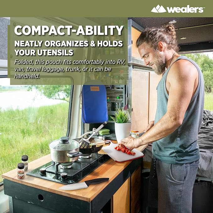 Wealers Camp Kitchen Cooking Utensil Set Travel Organizer Grill Accessories Portable Compact Gear for Backpacking BBQ Camping Hiking Travel Cookware Kit Water Resistant Case - Image 6