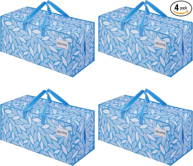 VENO 4 Pack Heavy Duty Moving Bags with Backpack Straps, Zippers & Handles, Extra Large Packing Bags for College Dorm Essentials, Moving Supplies Alternative to Cardboard Moving Boxes by Veno