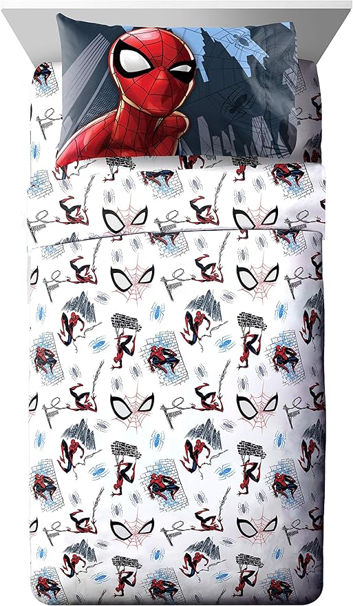 Jay Franco Kids Sheet Set with Fitted, Flat Sheets & Pillow Cover - Ultra-Soft Bedding with Pillowcase for Room Decor, White - Spiderman, 3 Piece Twin by JayFranco