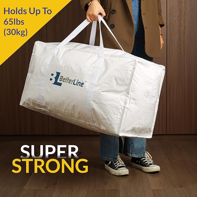 Heavy Duty Moving and Storage Bag,29"x13"x15" Inches Tote with Reinforced Handles,Holds up to 65 lbs.,Tear and Water Resistant,Multi-Purpose and Foldable Double Zipper Polypropylene Bag,Set of 2 - Image 8