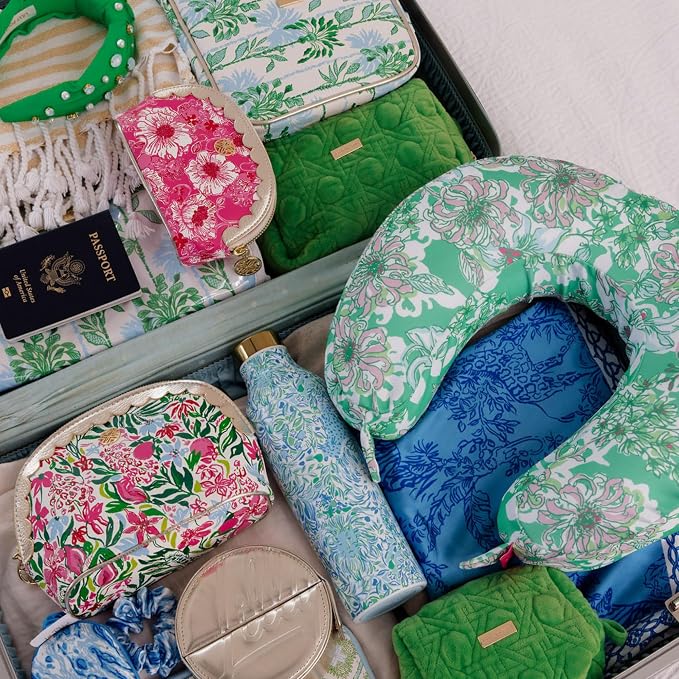 Lilly Pulitzer Gold Quilted Zipper Pouches, Cute Cosmetic Case for Women, Travel Toiletry Bag, Small Pouch Bag for Supplies, Set of 2, Makeup or Toiletries (Peninsula Green) - Image 7