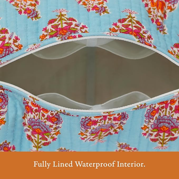 Saffron Marigold Quilted Makeup Bag Set of 3, Hand Block Printed Cotton Cosmetic Bags for Women, Waterproof Lined Travel Toiletry Bag, Coquette Aesthetic, Handmade Gift, Kashmir - Image 5