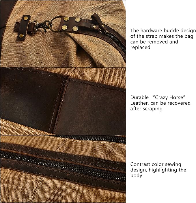 Oversized Washed Canvas Duffel Bag for Men | Large canvas weekender for men with genuine leather trim, adjustable strap and roomy storage for overnight and road trips - Image 4