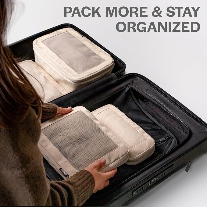 Aerotrunk Compression Packing Cubes for Travel - Luggage Organizer Bags - Double Zipper Packing Cubes for Suitcases (2-Pack, Light Grey) - Image 7