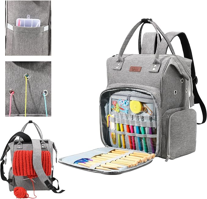 crochet bag,knitting bagBackpack and Tote Bag Storage Bag ，Large capacityYarn Storage Organizer Travel Crochet Bag Women Carrying Crochet Accessories Knitting Needles Crochet - Image 5