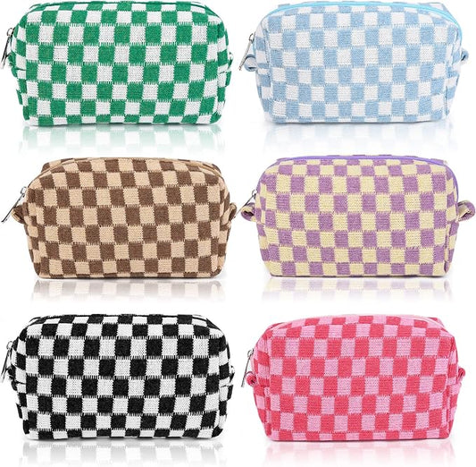 SOIDRAM 6 Pcs Checkered Makeup Bag Preppy Cosmetic Bag Bulk Pink Black Makeup Pouch Personalize Travel Toiletry Bag Organizer Cute DIY Makeup Brushes Storage Bag for Women by SOIDRAM