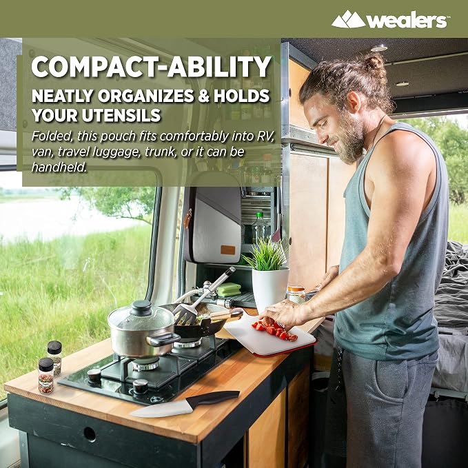 Wealers Camp Kitchen Cooking Utensil Set Travel Organizer Grill Accessories Portable Compact Gear for Backpacking BBQ Camping Hiking Travel Cookware Kit Water Resistant Case - Image 6