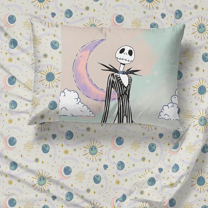 Jay Franco Sheet Set with Fitted, Flat Sheets & Pillow Cover - Ultra-Soft Bedding with Pillowcase for Room Decor, Beige - Nightmare Before Christmas, 3 Piece Twin - Image 7