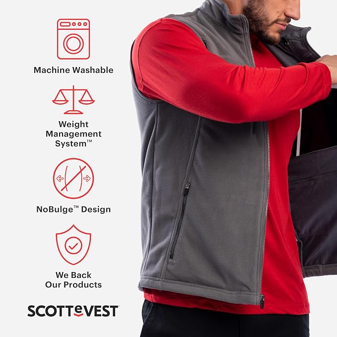 SCOTTeVEST Fireside Fleece Vest for Men - 15 Hidden Pockets - Warm Wrinkle Resistant for Travel & More - Image 2