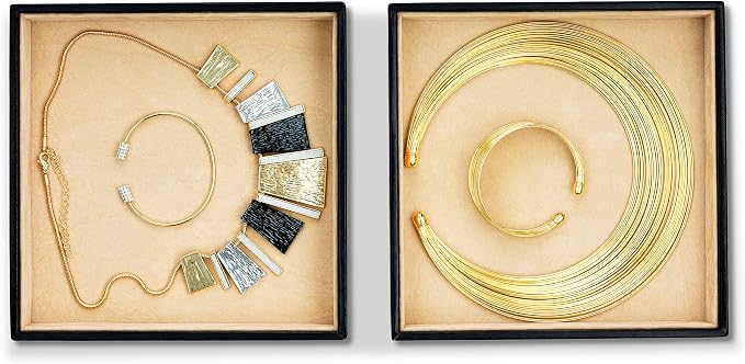 Glenor Co Jewelry Organizer Tray - Set of 2 - Stackable Empty Jewelry Storage Trays w/o Dividers - Display on Dresser or Drawer - Compatible with Other Trays - Black - Image 2