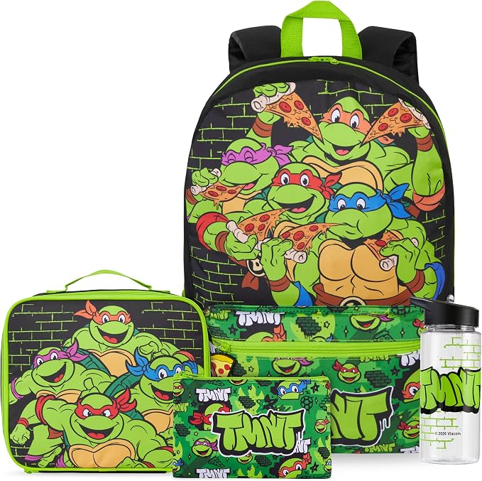 Get Trend Teenage Mutant Ninja Turtles Boys Backpack Set 4 Pc with Insulated Lunch Bag, Pencil Case & BPA Free Water Bottle for School, Gifts for Boys (Multi TMNT) by GetTrend