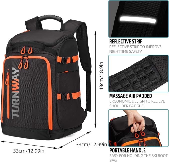 TurnWay Ski/Snowboard Boot Backpack/Ski Boot Backpack | Excellent for Store All Gear | Travel with Waterproof Exterior, Reflective Strip for Men, Women and Youth - Image 2