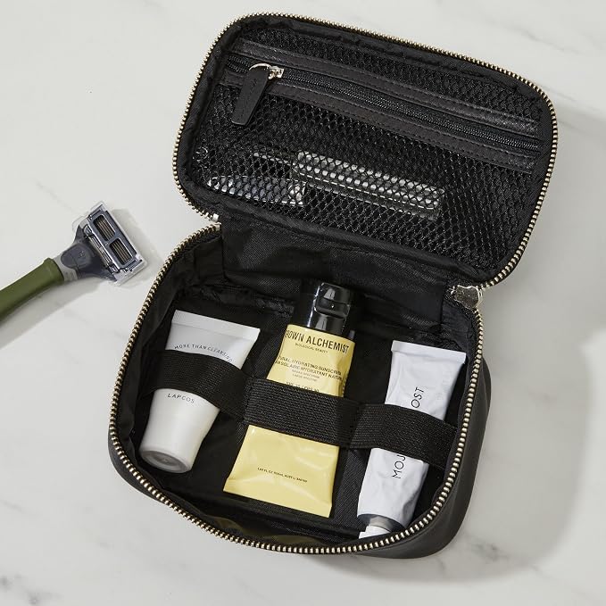 Leatherology Cognac Small Travel Organizer - Zipped mesh storage pocket, elastic loops for organization, compact travel size - Image 2