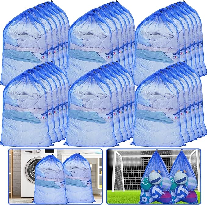 Berlune Large Mesh Laundry Bags, 24 x 36 Inch Bulk Wash Set with Drawstring for Commercial Use, Dorms, Vacation Rentals, Laundromats, Apartments & Facilities(Blue,30) by Berlune