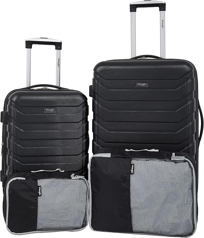 Wrangler 4 Piece Miami Luggage and Packing Cubes Set, Black - Image 2