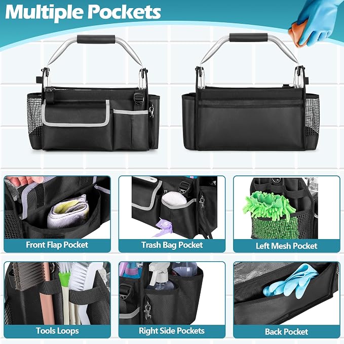 HODRANT Wearable Cleaning Caddy Organizer with Divider & Support Pad | Cleaning Supplies Bag with Handle & Detachable Shoulder Strap, Housekeeping Storage Box with Multi Pockets, Bag Only - Image 3