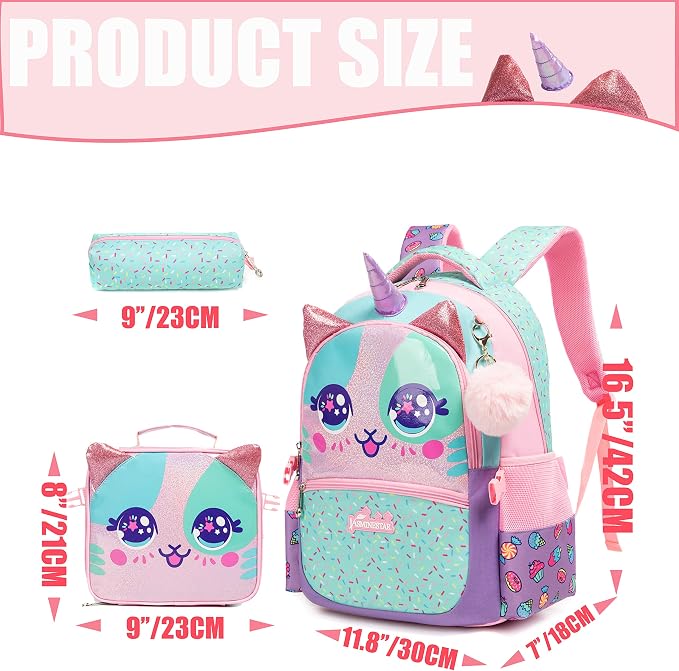 Unicorn Kids Backpacks for Girls School Bag with Lunch Box School Backpack for Girls Set Cute Bookbag for Kindergarten - Image 2