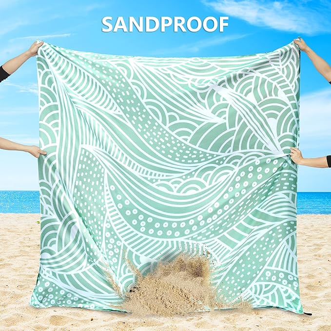 WIWIGO Beach Blanket Sandproof Extra Large Beach Mat Adults Waterproof Quick Drying Sand Free Mat Made by Premium Polyester with 4 Stakes & 4 Corner Pockets for Outdoor Travel Camping Hiking - Image 3