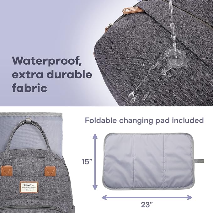 RUVALINO Diaper Bag Backpack-Expandable Baby Bag with up to 50% Capacity -Baby Essentials Bag with Changing Pad Insulated Bottle Holders & Pacifier Case, Waterproof, Dark Gray XL - Image 7