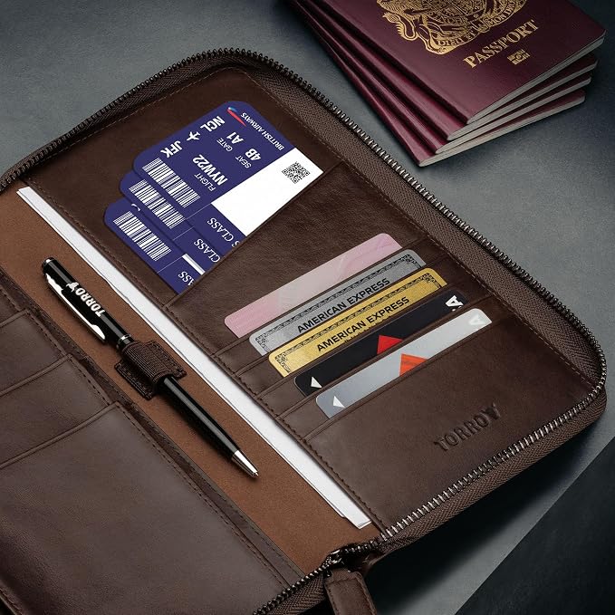TORRO Premium Leather Family Travel Wallet, RFID Blocking Travel Organizer, Family Passport Holder for 4 Passports, Travel Documents and Cards (Dark Brown) - Image 4