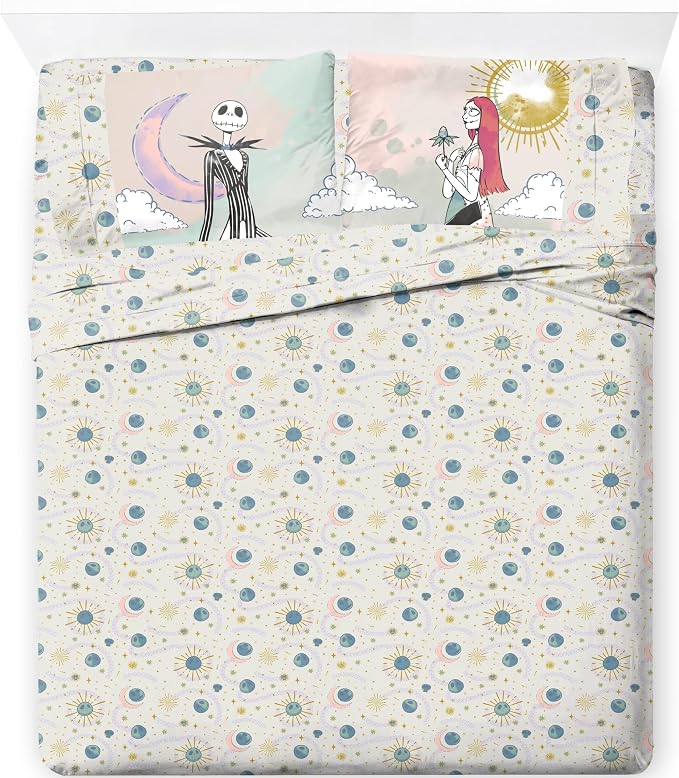 Jay Franco Sheet Set with Fitted, Flat Sheets & Pillow Cover - Ultra-Soft Bedding with Pillowcase for Room Decor, Beige - Nightmare Before Christmas, 4 Piece Full by JayFranco