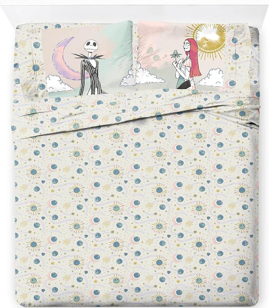 Jay Franco Sheet Set with Fitted, Flat Sheets & Pillow Cover - Ultra-Soft Bedding with Pillowcase for Room Decor, Beige - Nightmare Before Christmas, 4 Piece Full by JayFranco