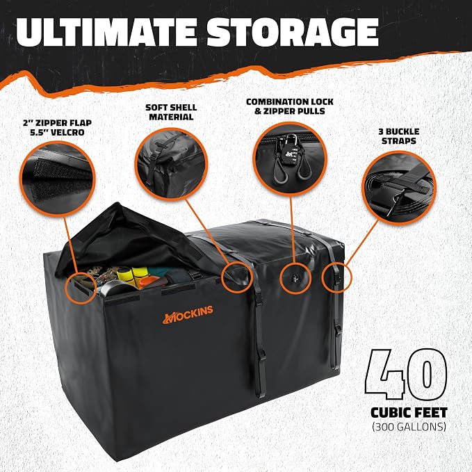 Mockins 40 CuFt XXL Trailer Hitch Cargo Carrier Bag w/Straps, Lock & Case | 70"x30"x33" Waterproof Cargo Bag for Hitch Carrier | All-Weather Abrasion-Resistant Vinyl Vehicle Soft-Shell Carriers - Image 4