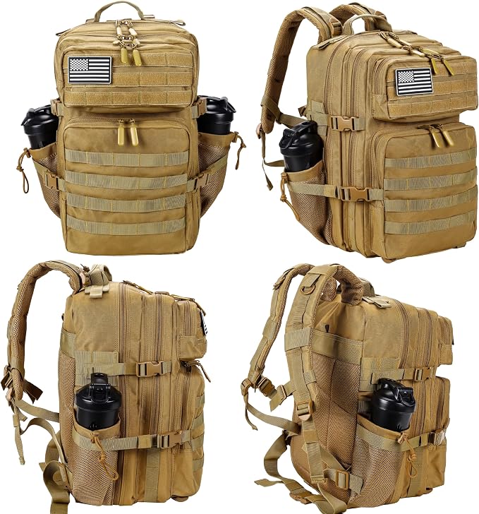 LHI Military Tactical Backpack for Men and Women 45L Army 3 Days Assault Pack Bag Large Rucksack with Molle System - Khaki - Image 3