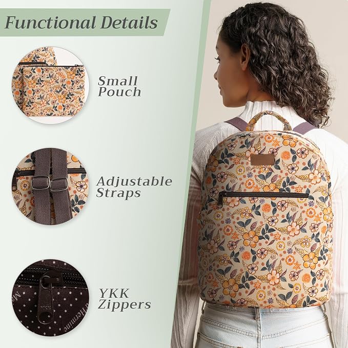 Maison d' Hermine Backpack for Women Men Cotton Shoulder Multipurpose Rucksack with Small Pouch Lightweight Multi Pocket Bag for Travel Work Beach Perfect for Spring Summer (Floral Rain) - Image 4