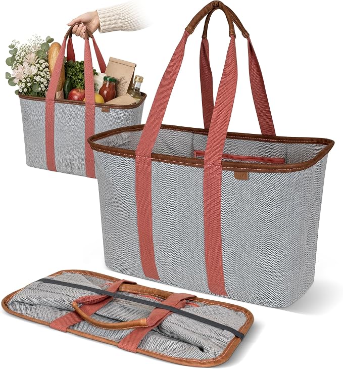 CleverMade Collapsible LUXE Tote, 30L Foldable Grocery Shopping Bag, Reusable by CleverMade