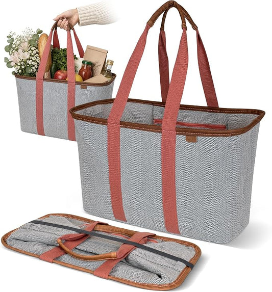 CleverMade Collapsible LUXE Tote, 30L Foldable Grocery Shopping Bag, Reusable by CleverMade