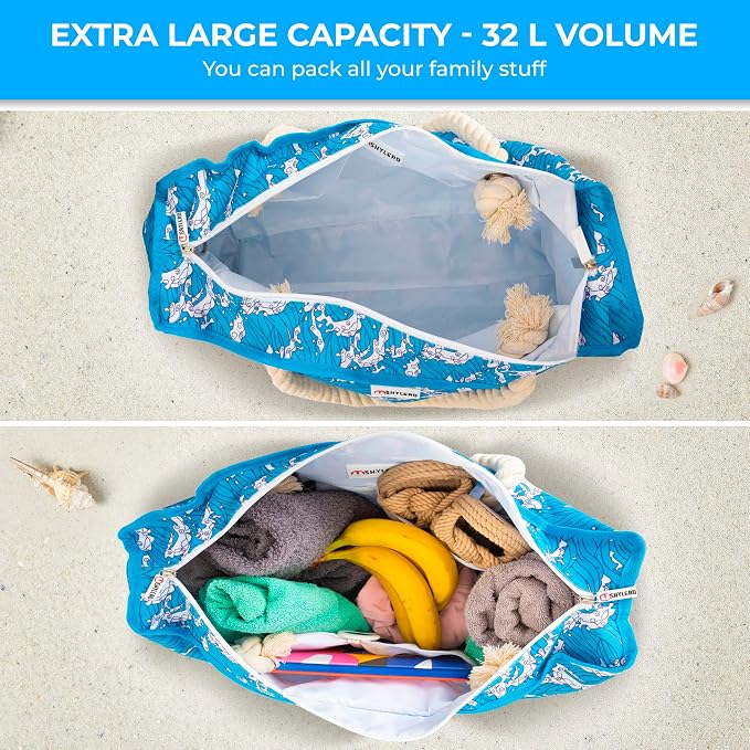 Beach Bag and Pool Bag Has Cooler Pocket, 7 Pockets Total, Zip Top. Family Size Waterproof Beach Tote - Image 5