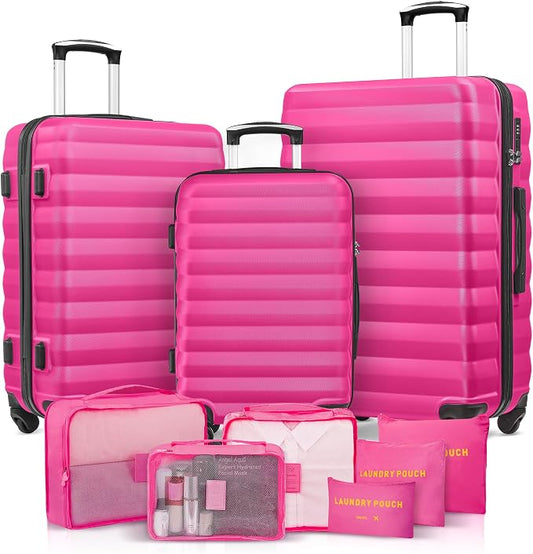 ABS Hardshell Suitcase 3 Piece Luggage Sets with Spinner Wheels with 6PC Packing Bags(20/24/28inch) by Suitour